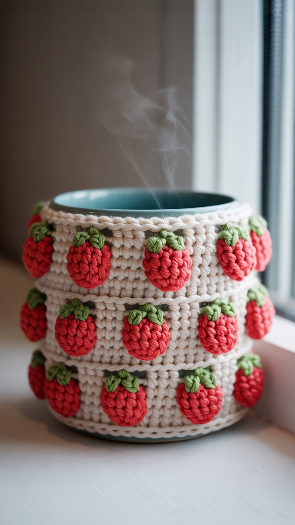 Berry Cozy Mug Cozy with the Strawberry Stitch