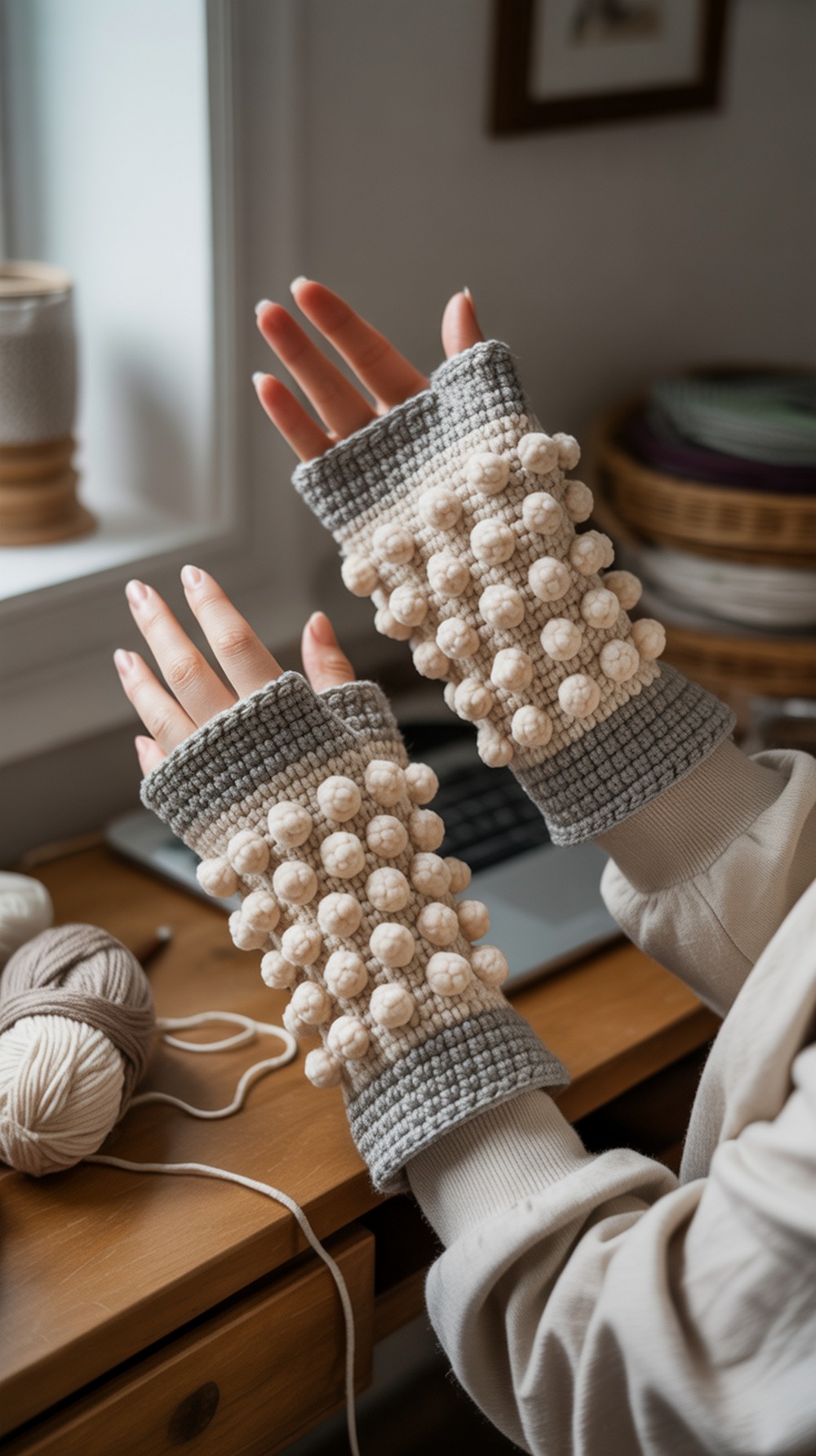Bobble Fingerless Gloves