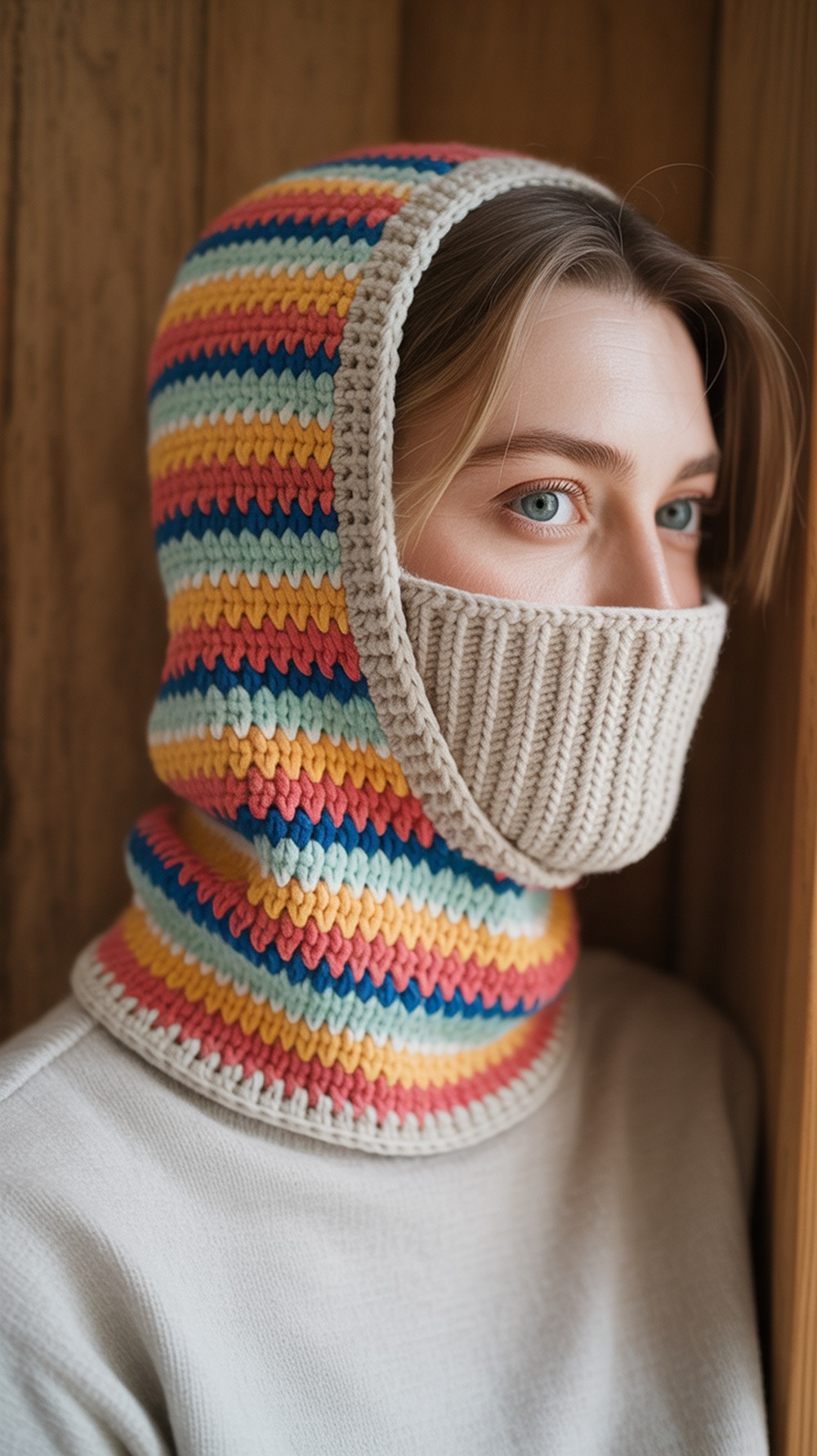 “Bonnie” Scrap Stripe V Stitch Balaclava