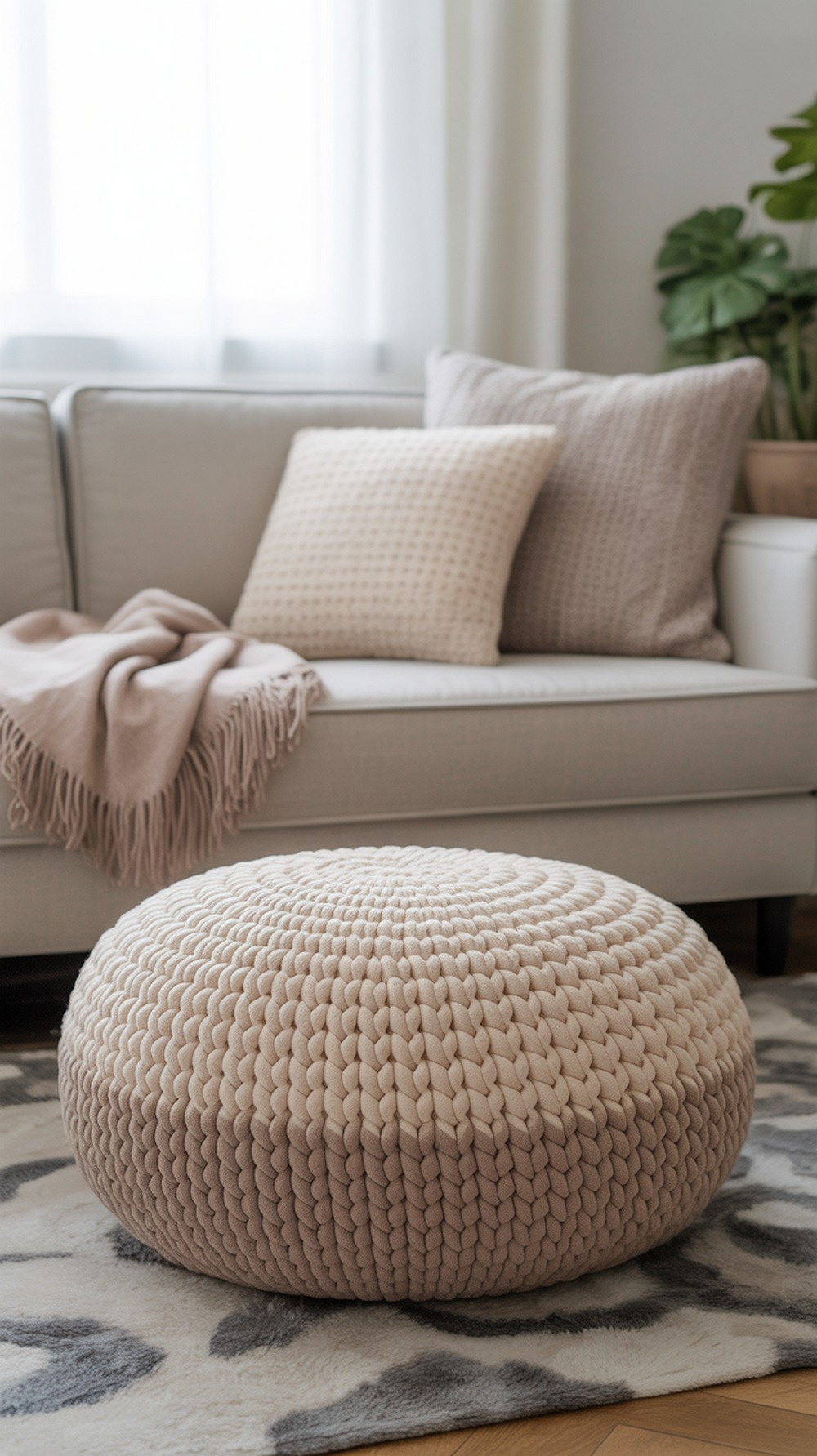 Chunky Heart Granny Pouf Cover