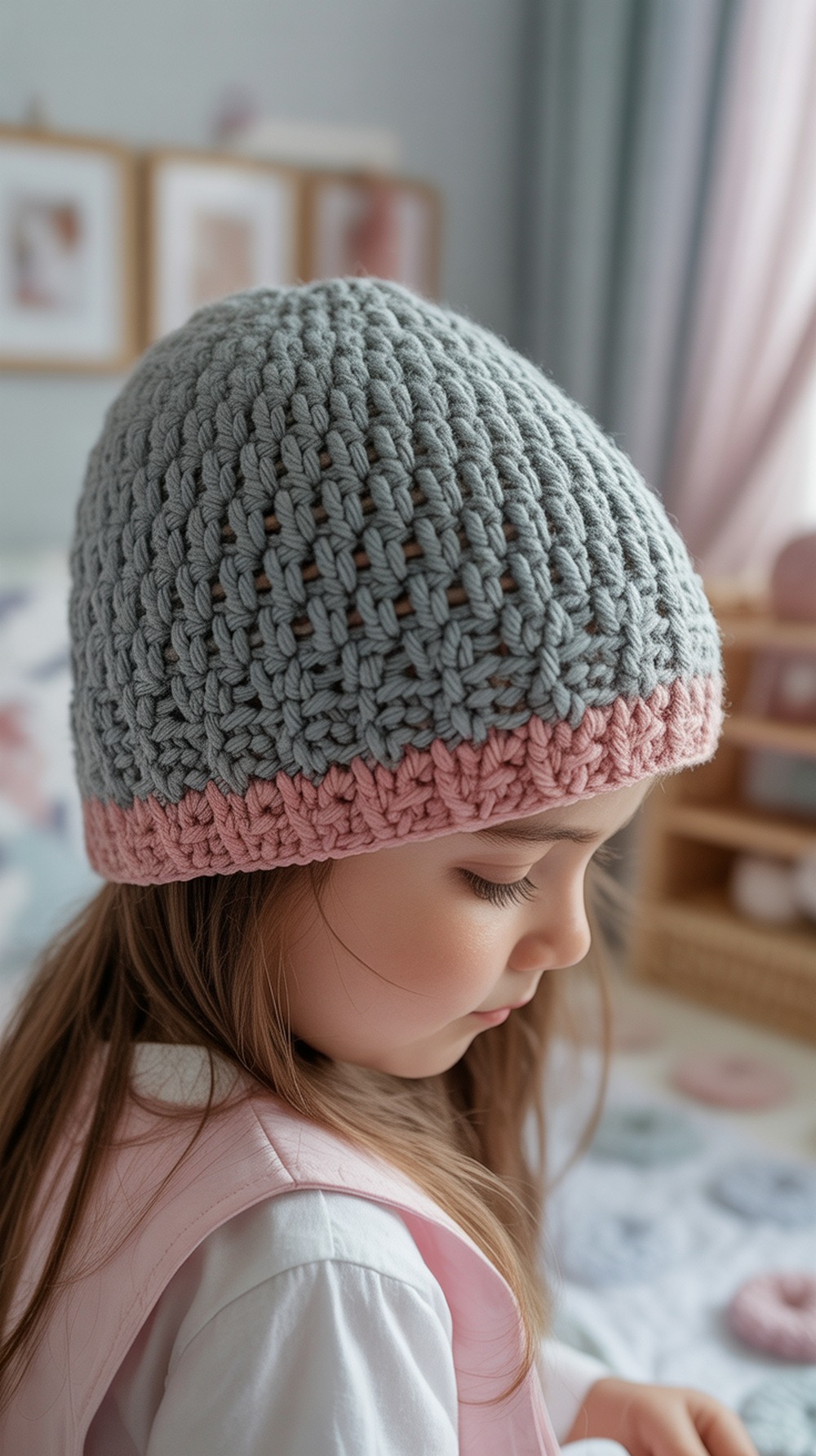 Crochet Hearts in a Row Striped Hat