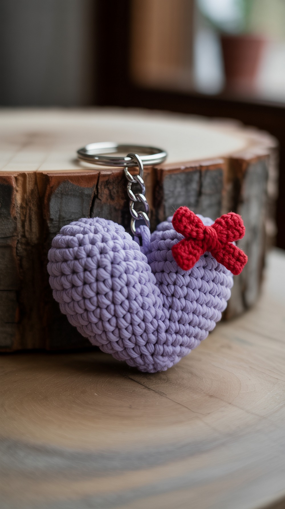 Crochet Puffy Heart Keychain