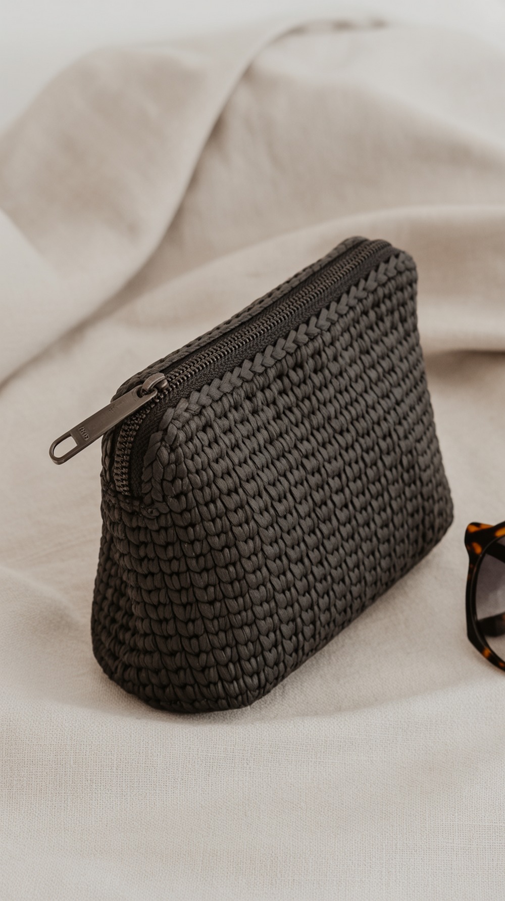Herringbone Raffia Zipper Pouch