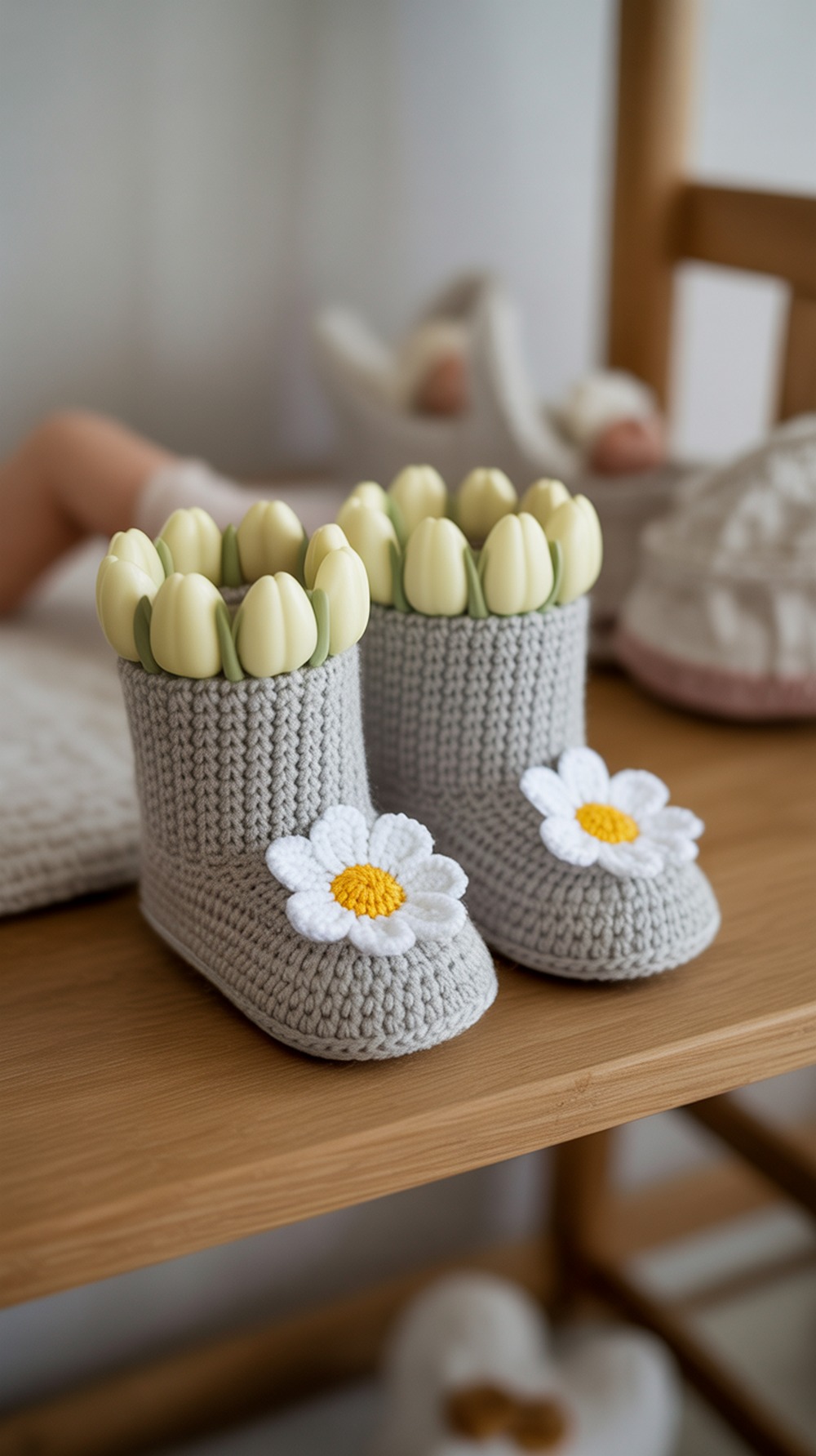Little Daisy Booties with Tulip Cuff