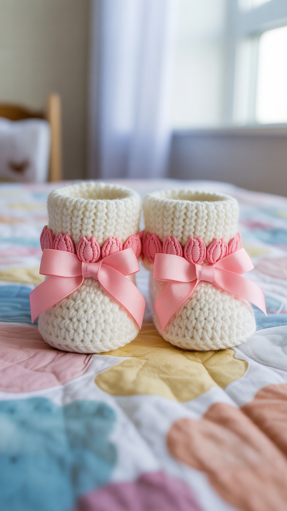 Newborn Ribbon Booties with Tulip Rim