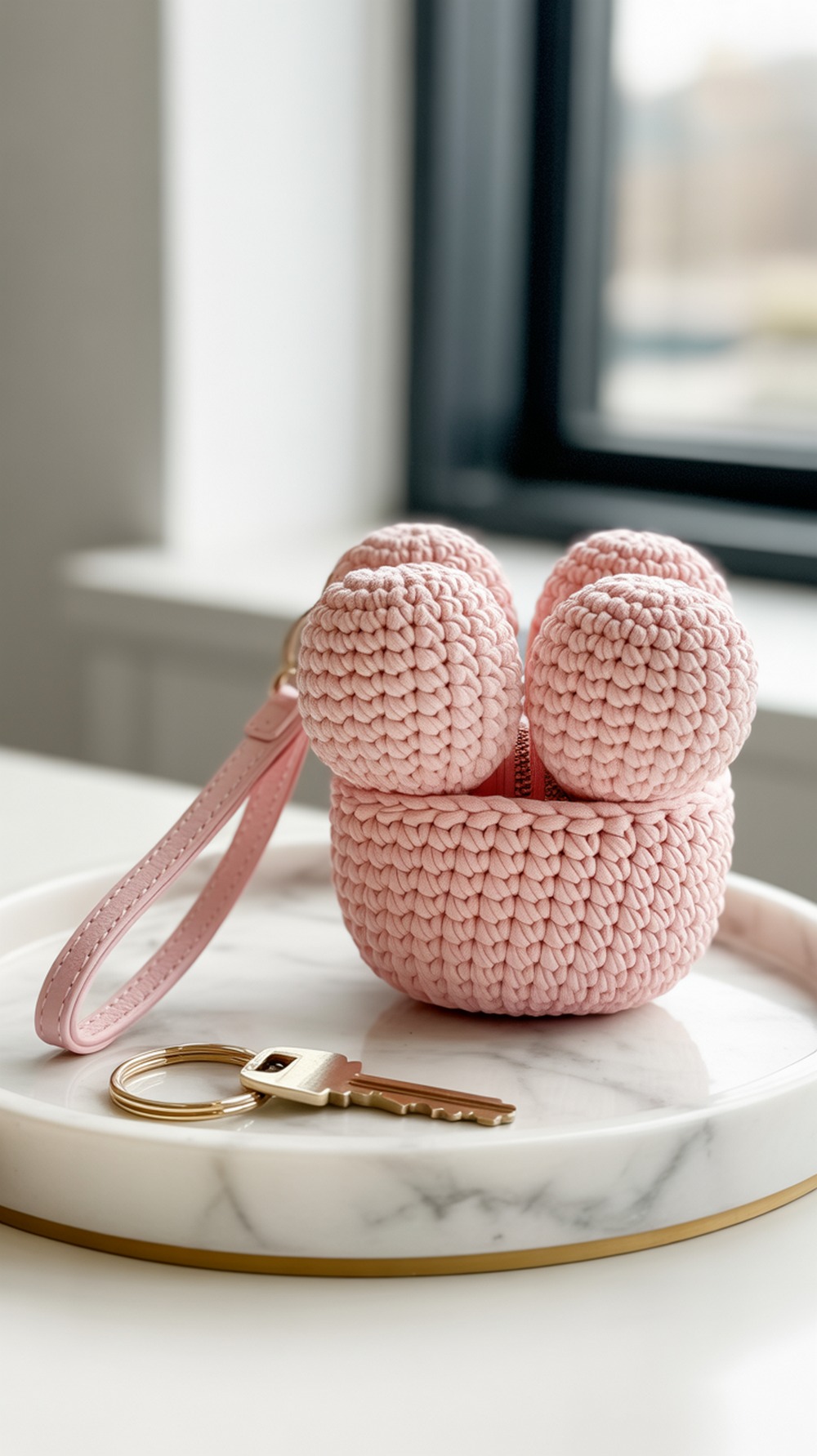 Puff Heart Keychain Wristlet Pouch