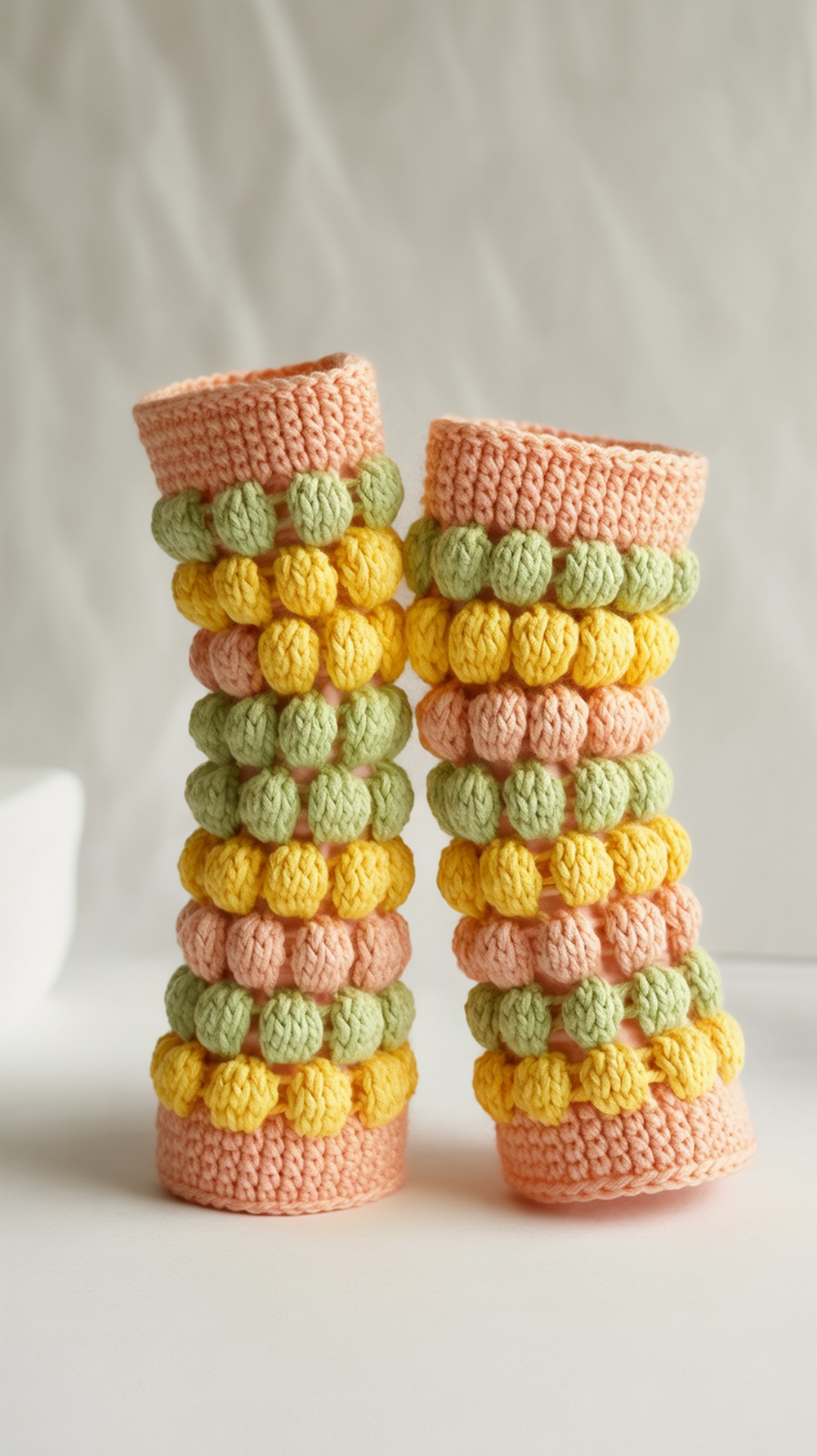 Puff Stitch Fingerless Gloves (Citrus Stripes)