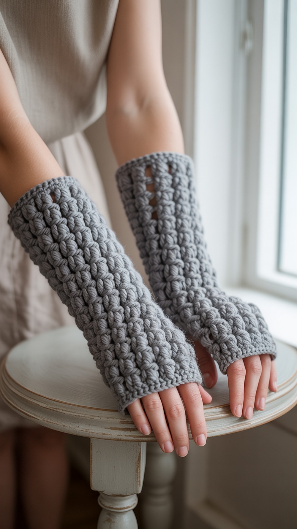 Puff Stitch Fingerless Gloves