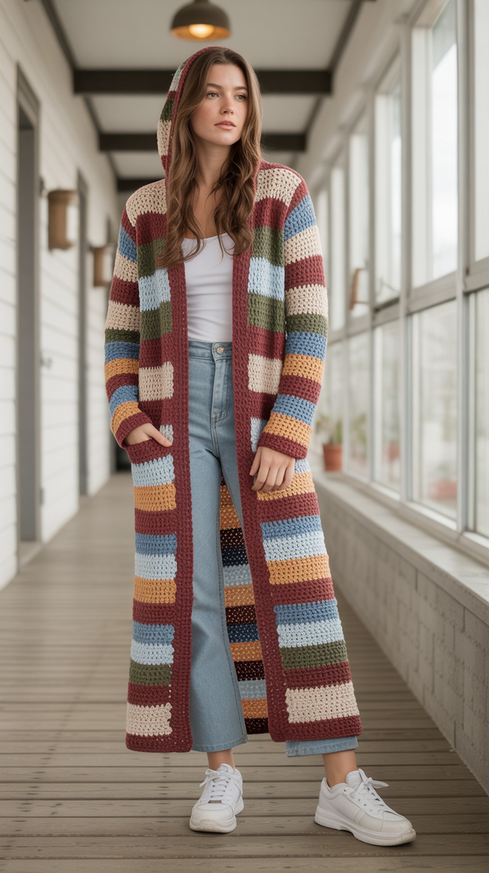 Red Heart Long Hooded Hexi Cardi