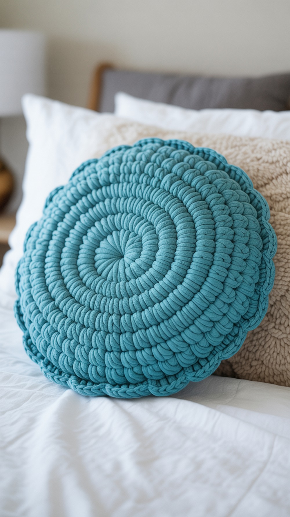 Red Heart Puff Stitch Round Pillows