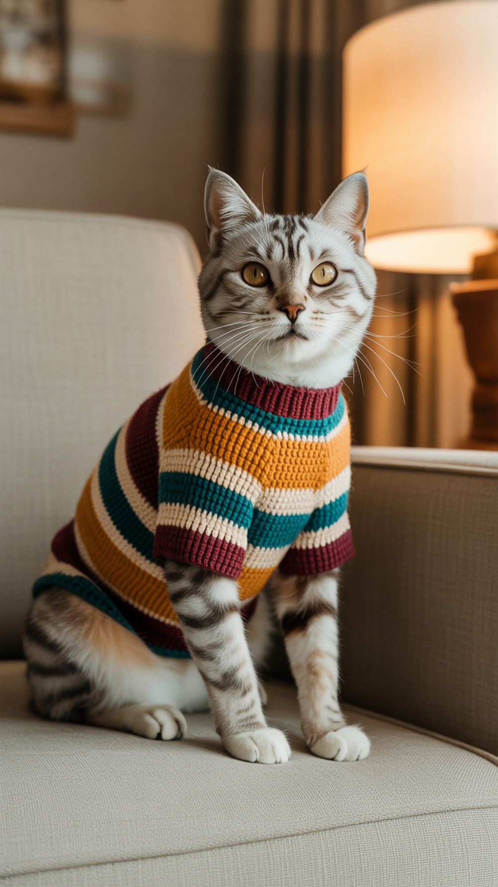 Retro Striped Cat Sweater
