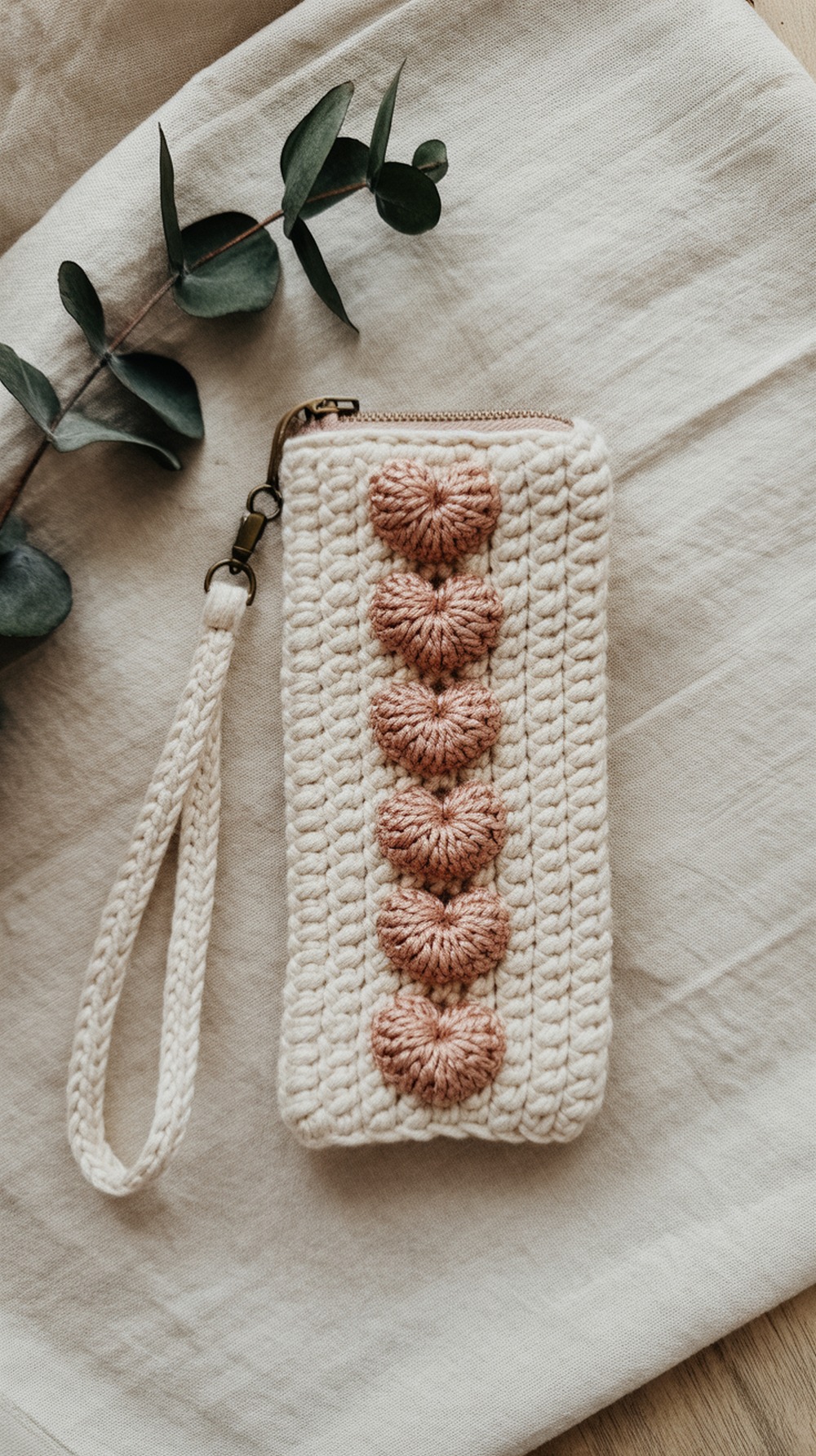 Row of Puff Hearts Panel Wristlet