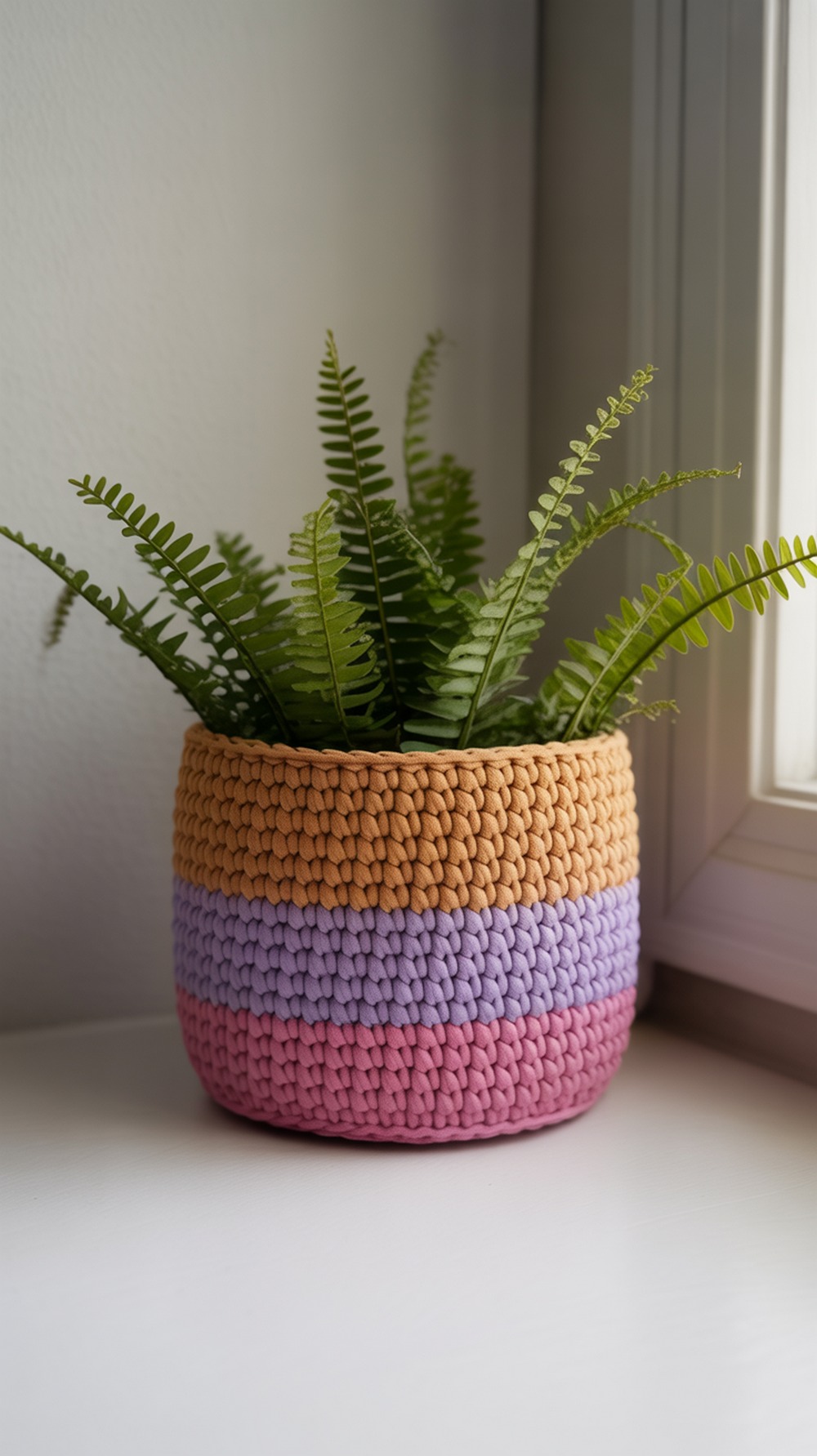 Striped Moss Stitch Pot Cover