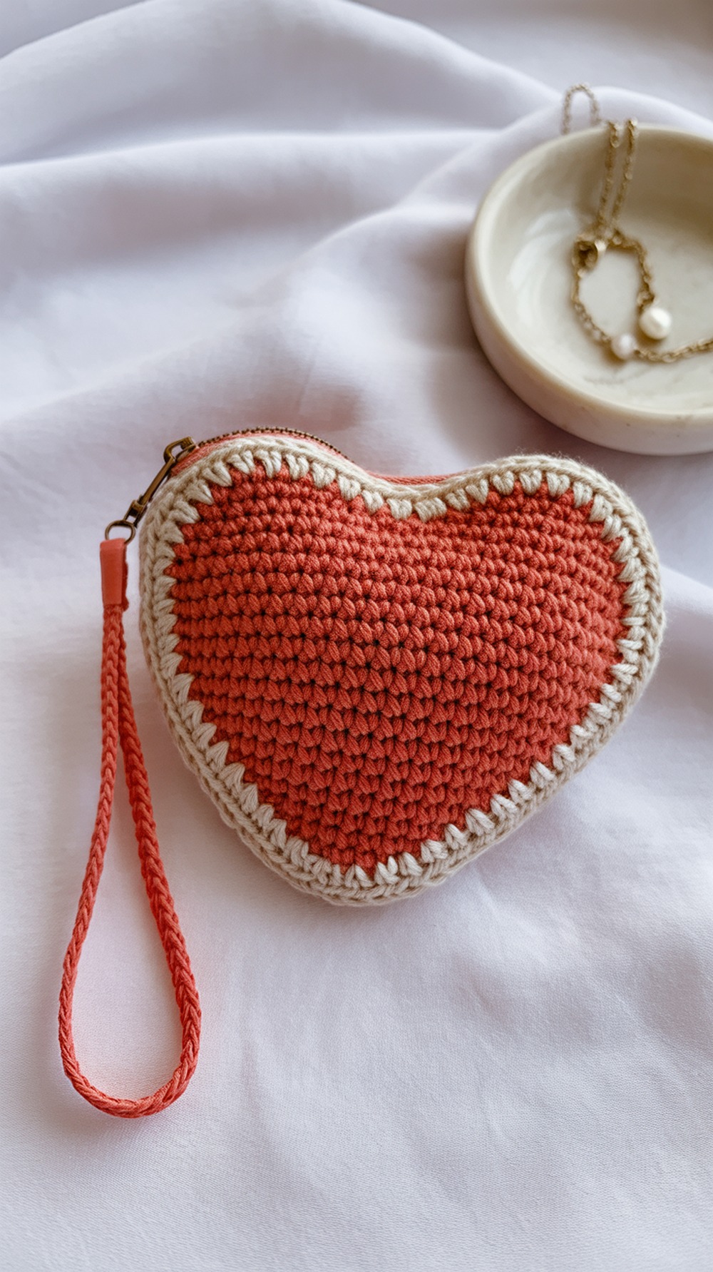 Stuffed Puff Heart Wristlet Pouch