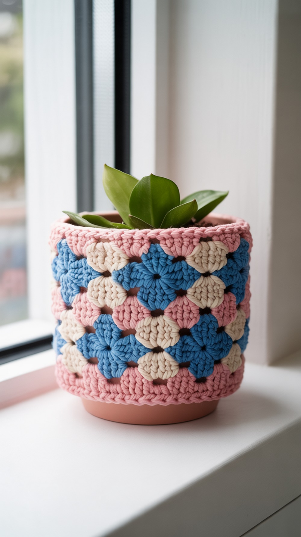 Sunburst Style Granny Square Pot Cover