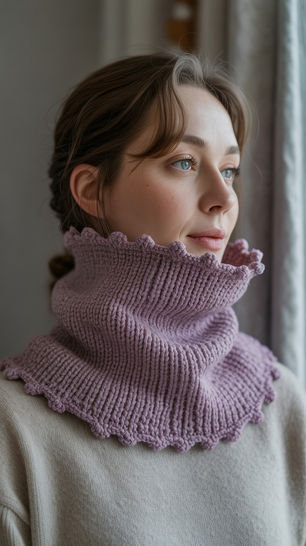Unique Skein Ribbed Cowl with Royal Edging