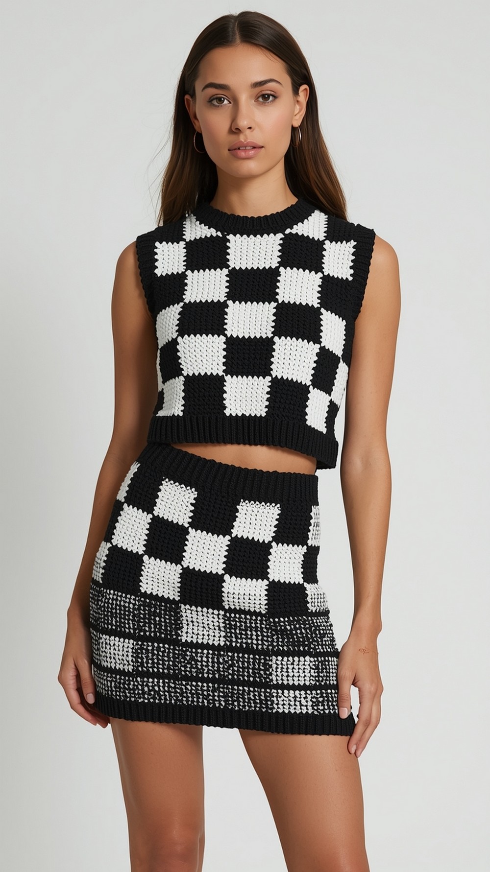 Checkerboard Vest & Mini Skirt Set