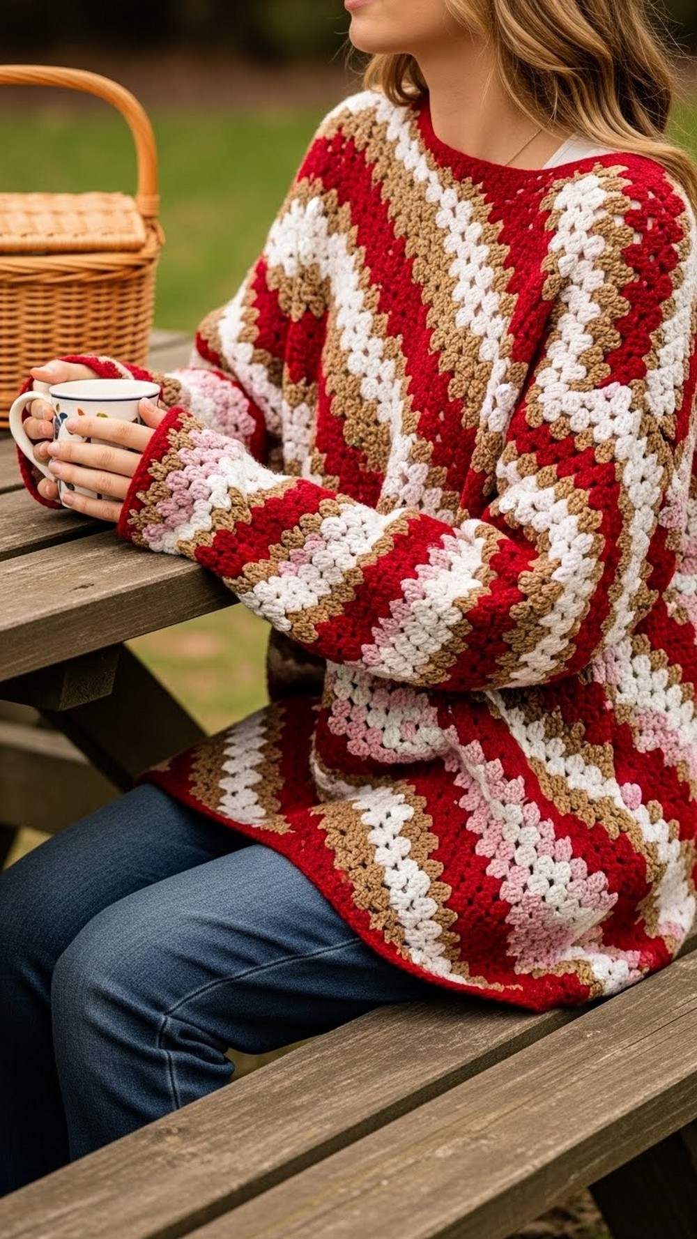 Cherry Picnic Granny Square Jumper