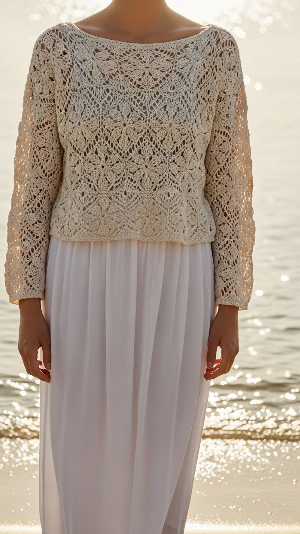 Creamy Cherry Blossom Beach Sweater Outfit