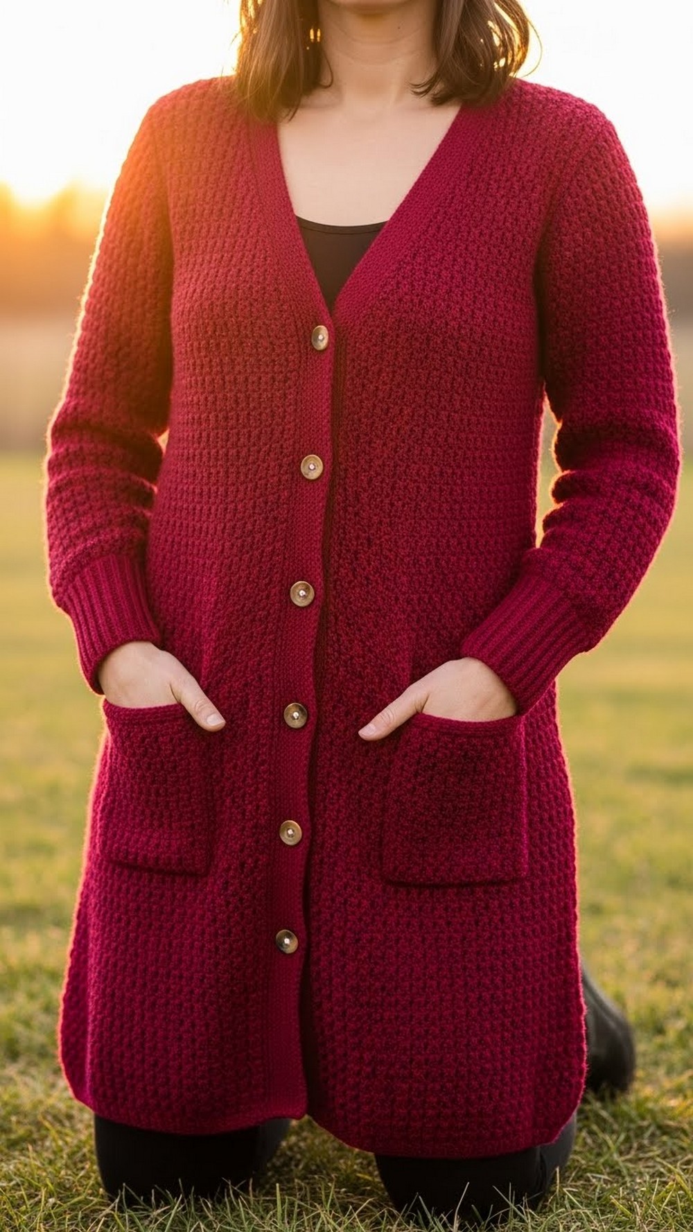 Crimson Cardigan Classic Button-Up