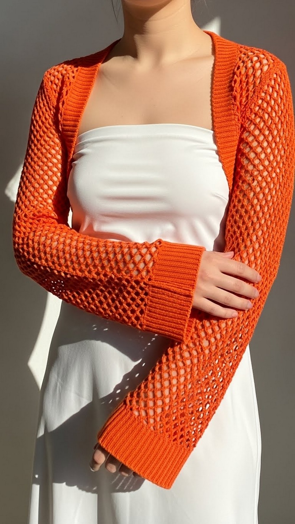 Tangerine Cherry Mesh Shrug Over Slip Dress