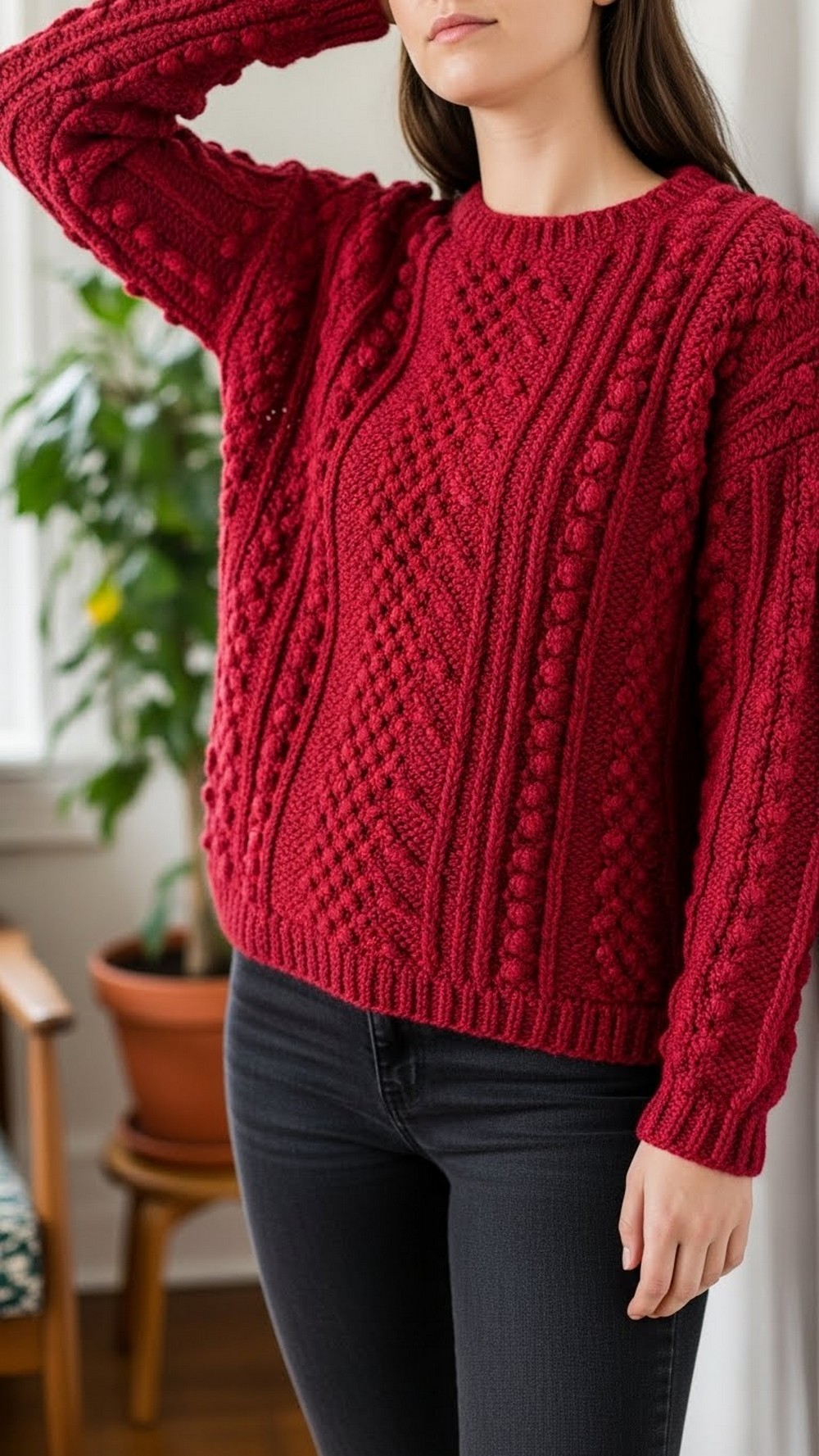 Textured Cherry Blossom Pullover Sweater