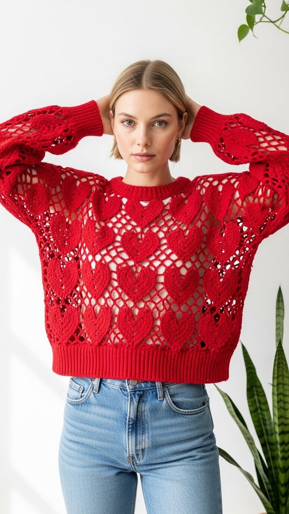 Valerie Cherry Heart Mesh Sweater