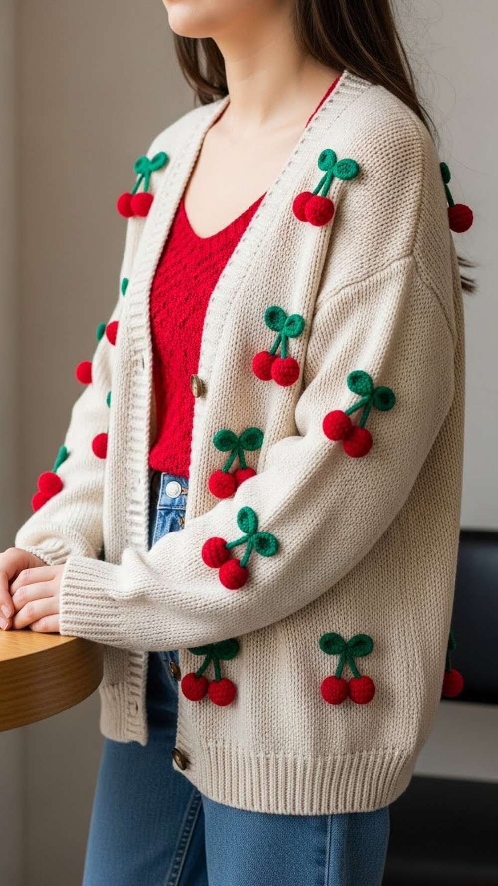 Vintage-Inspired Cherry Cardigan & Camisole