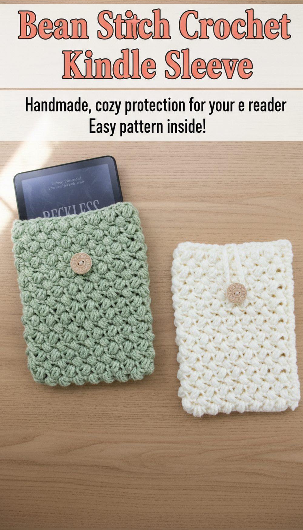 Bean Stitch Crochet Kindle Sleeve