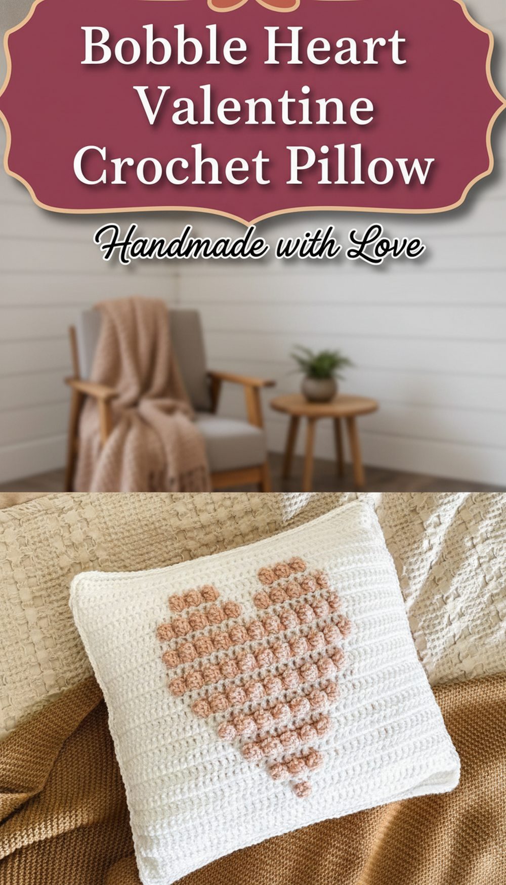 Bobble Heart Valentine Crochet Pillow