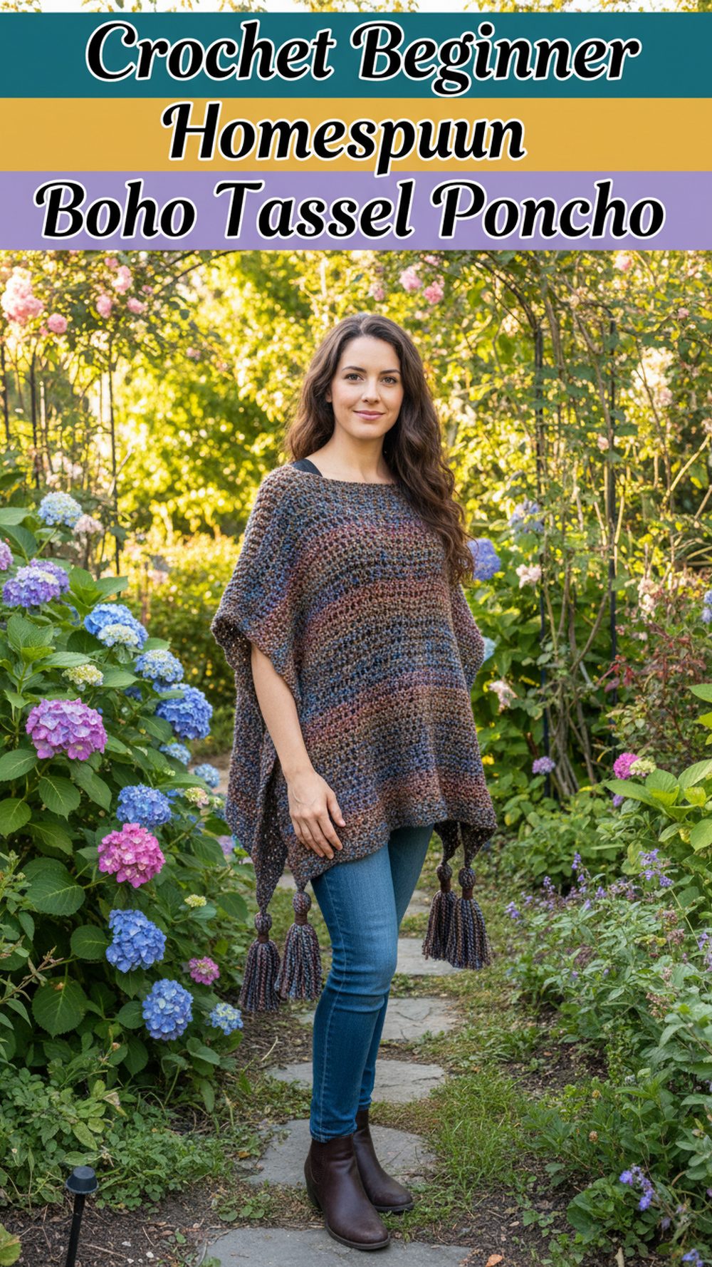 Crochet Beginner Homespun Boho Tassel Poncho