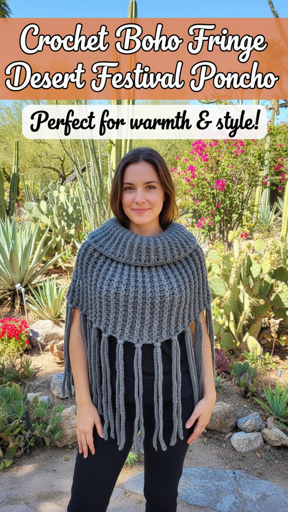 Crochet Boho Fringe Desert Festival Poncho