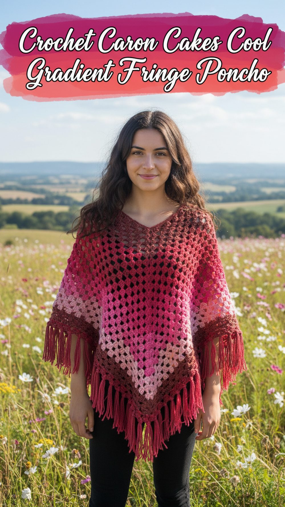 Crochet Caron Cakes Cool Gradient Fringe Poncho