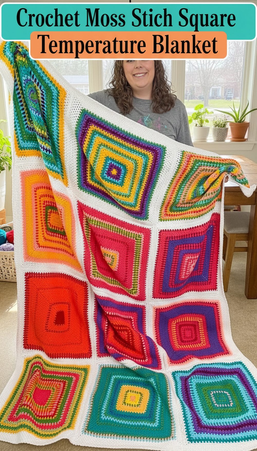 Crochet Moss Stitch Square Temperature Blanket