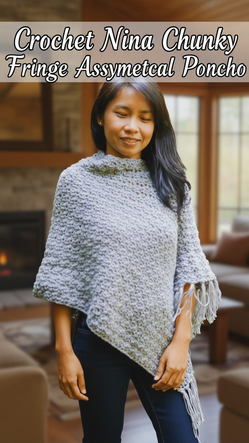 Crochet Nina Chunky Fringe Asymmetrical Poncho