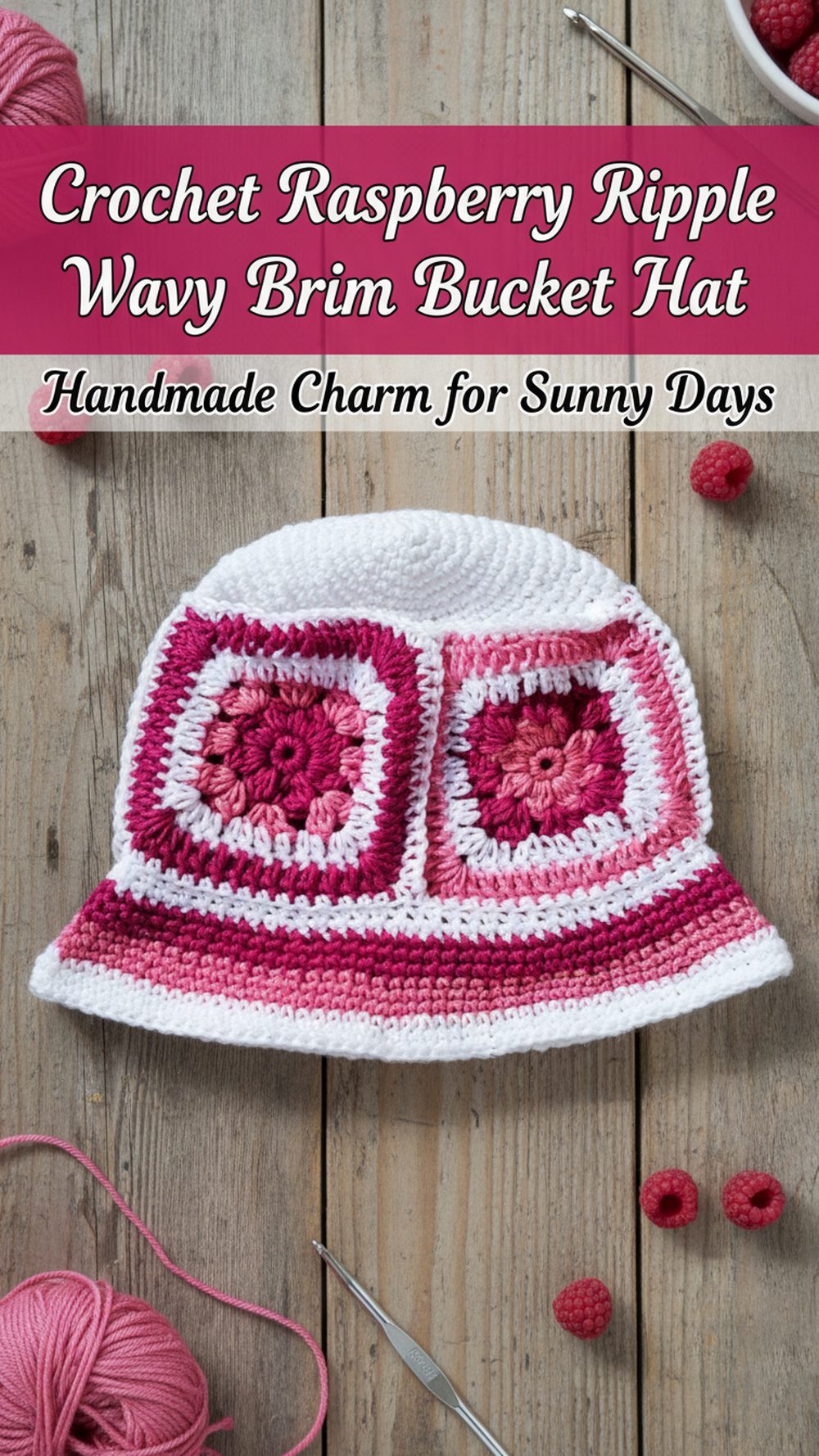 Crochet Raspberry Ripple Wavy Brim Bucket Hat
