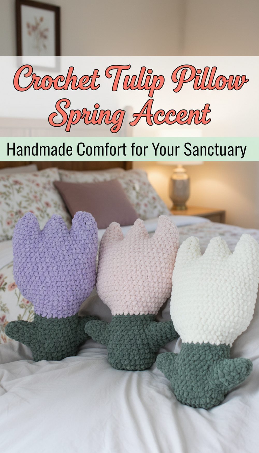 Crochet Tulip Pillow Spring Accent