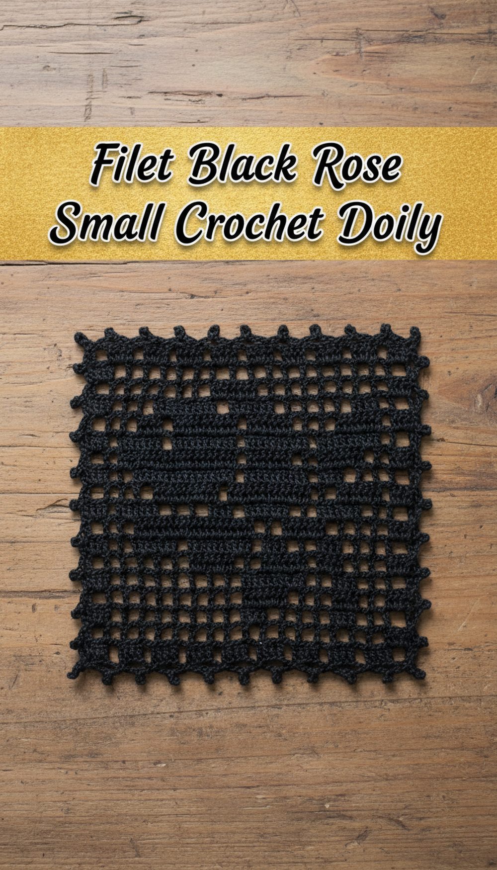 Filet Black Rose Small Crochet Doily