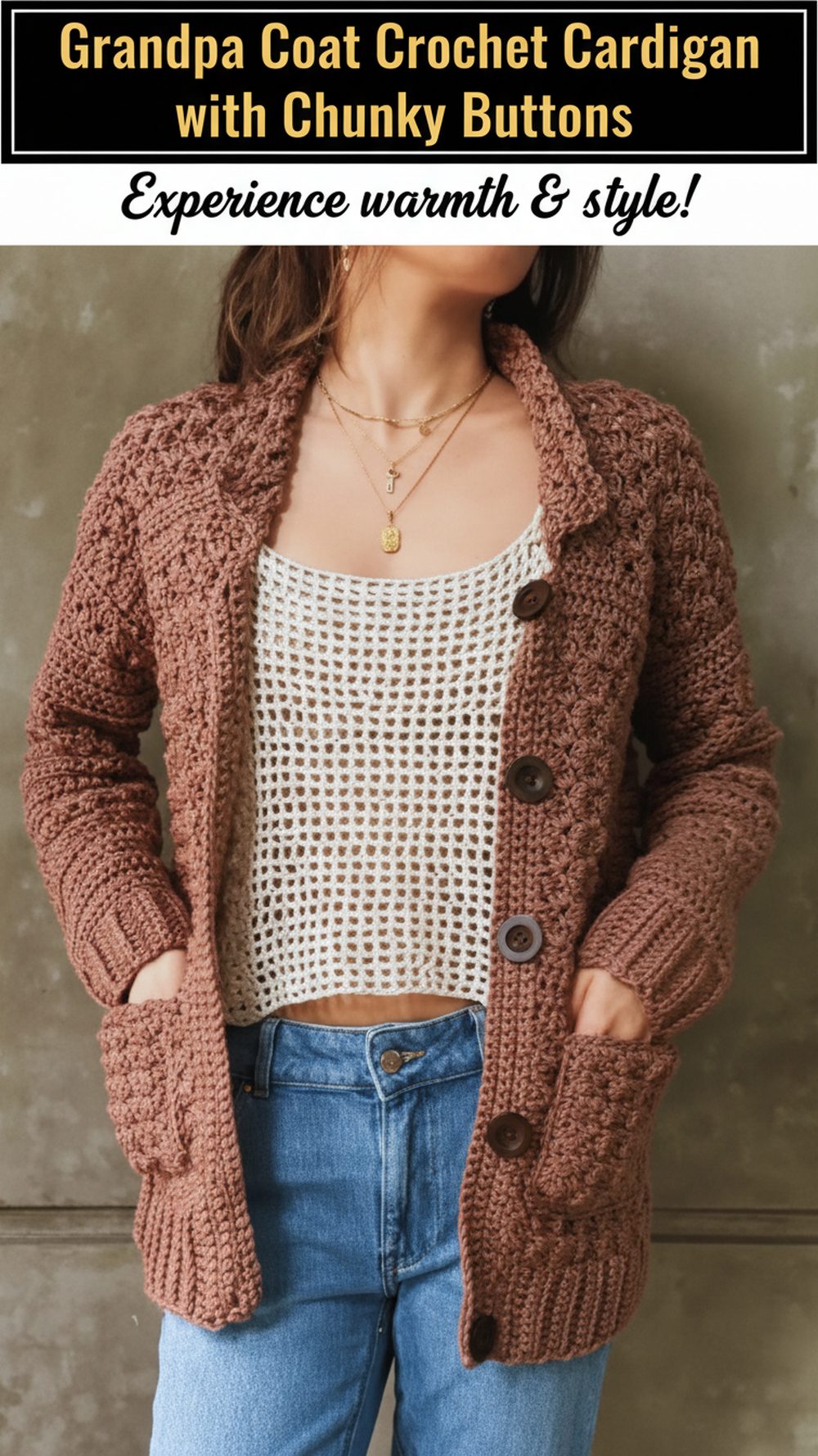 Grandpa Coat Crochet Cardigan with Chunky Buttons