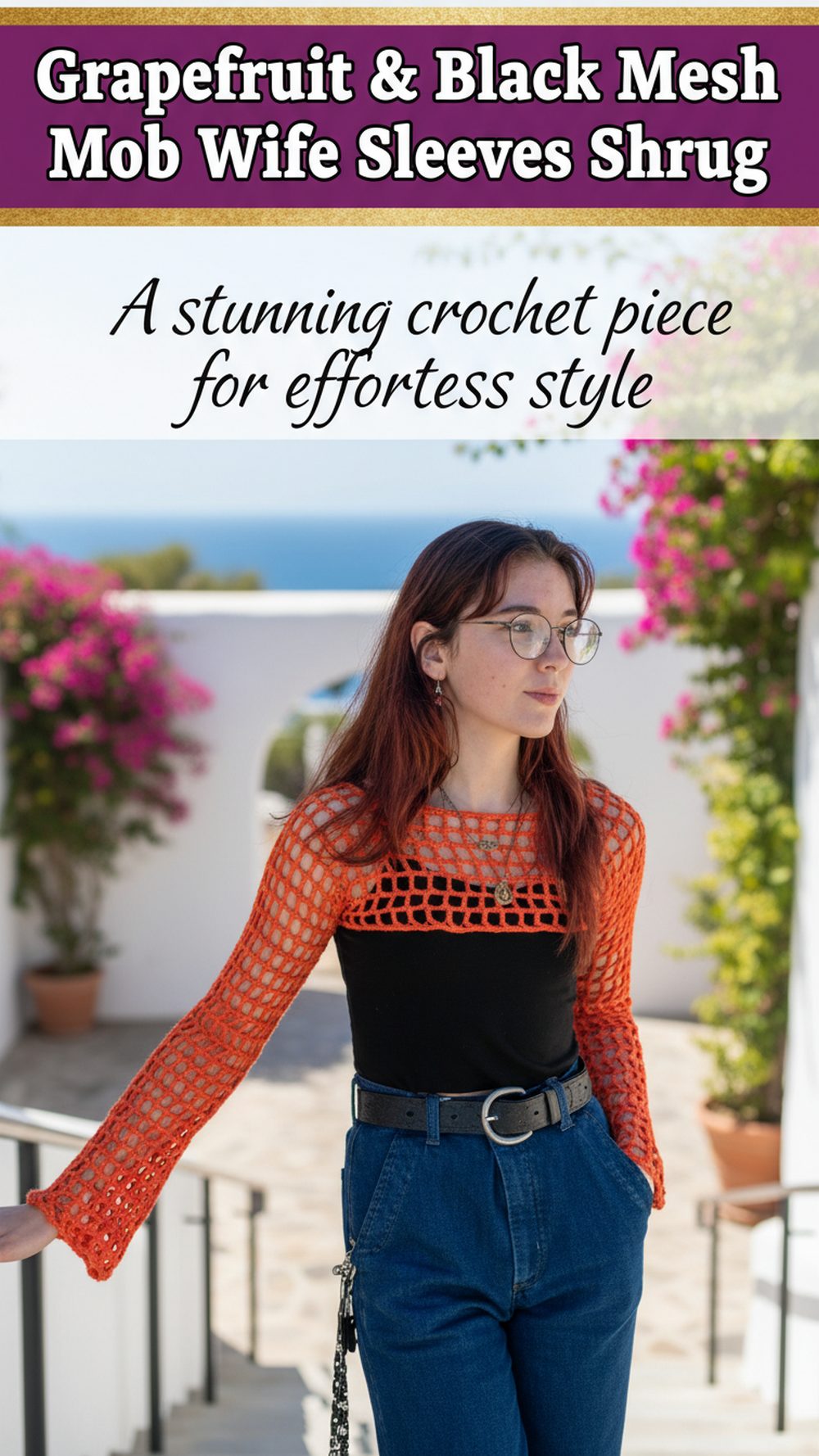 Grapefruit & Black Mesh Mob Wife Sleeves Shrug