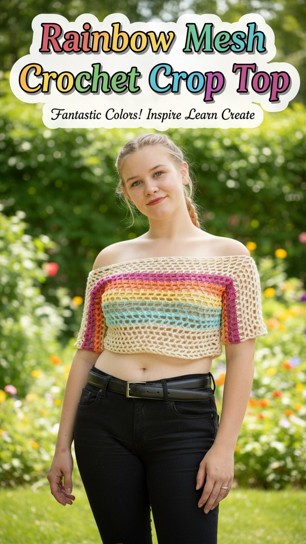 Rainbow Mesh Crochet Crop Top