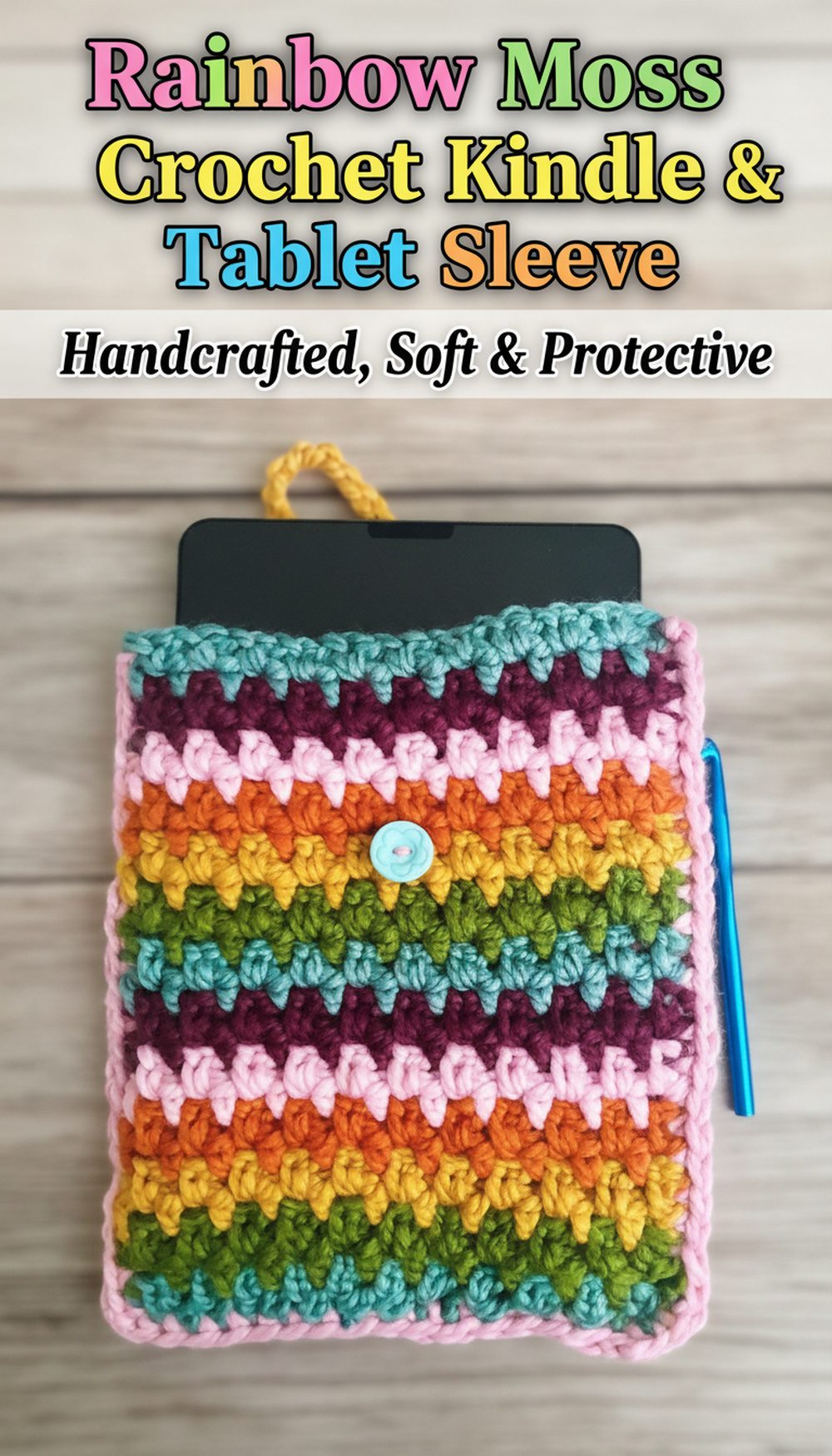 Rainbow Moss Crochet Kindle & Tablet Sleeve