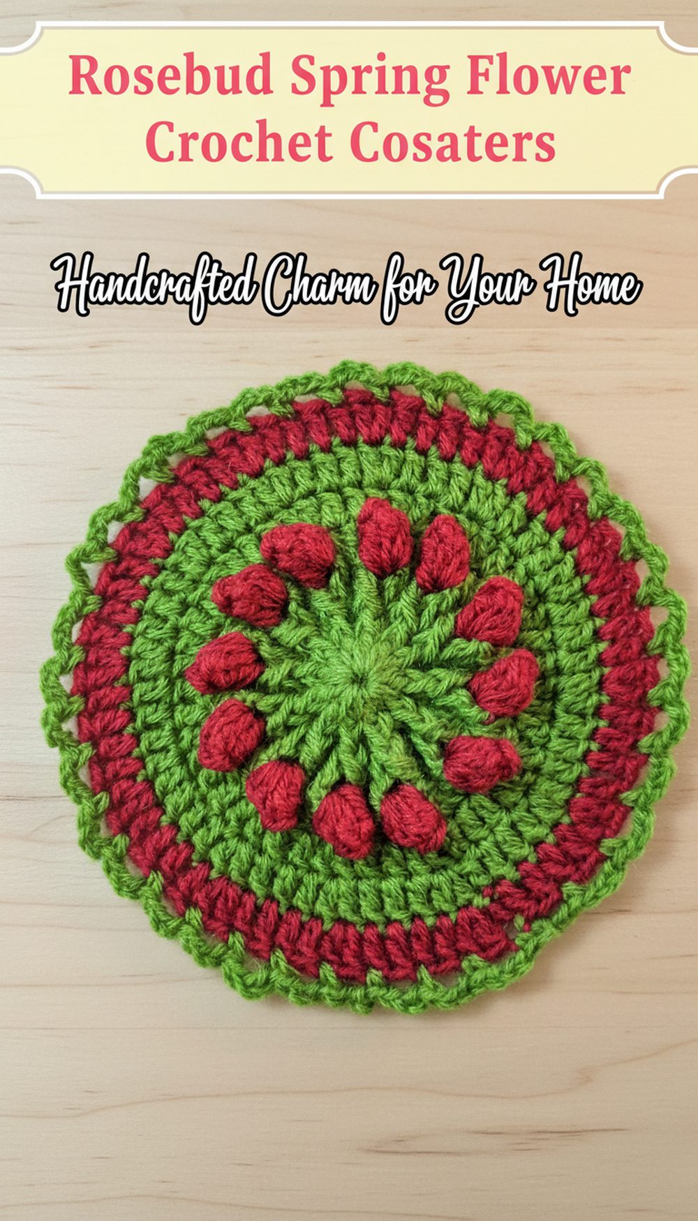 Rosebud Spring Flower Crochet Coasters
