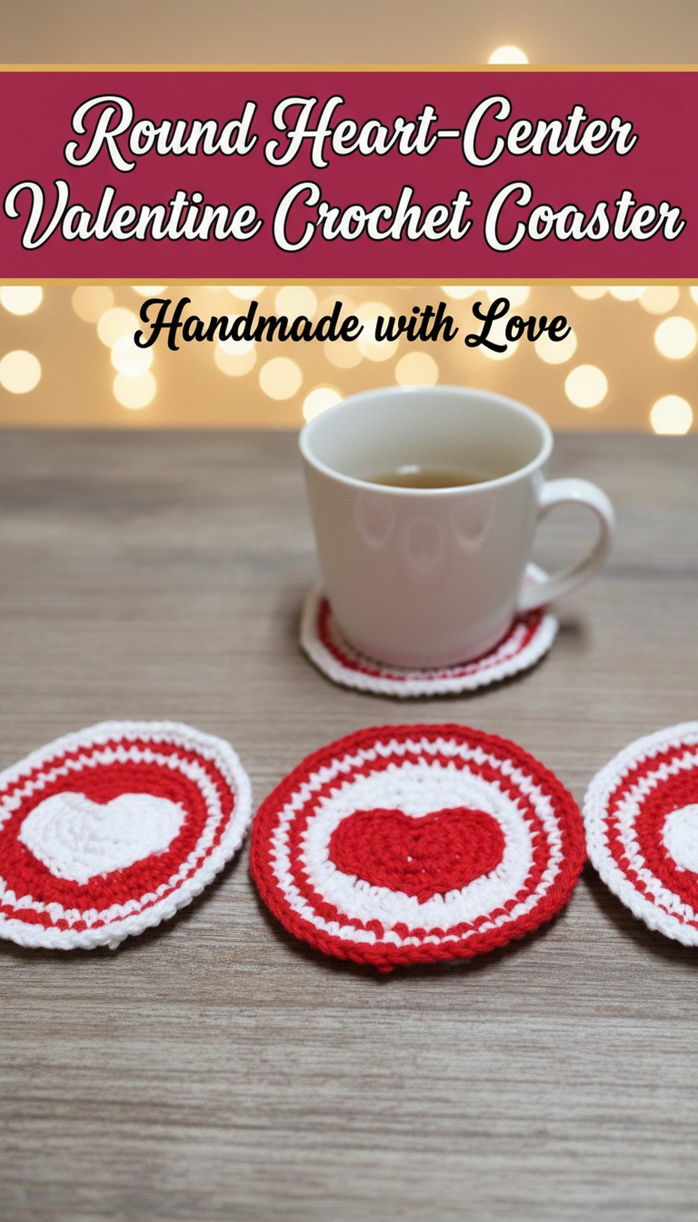Round Heart-Center Valentine Crochet Coaster