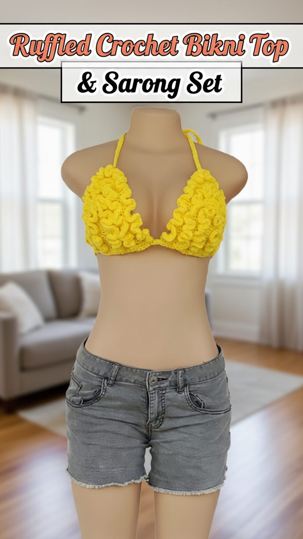 Ruffled Crochet Bikini Top & Sarong Set