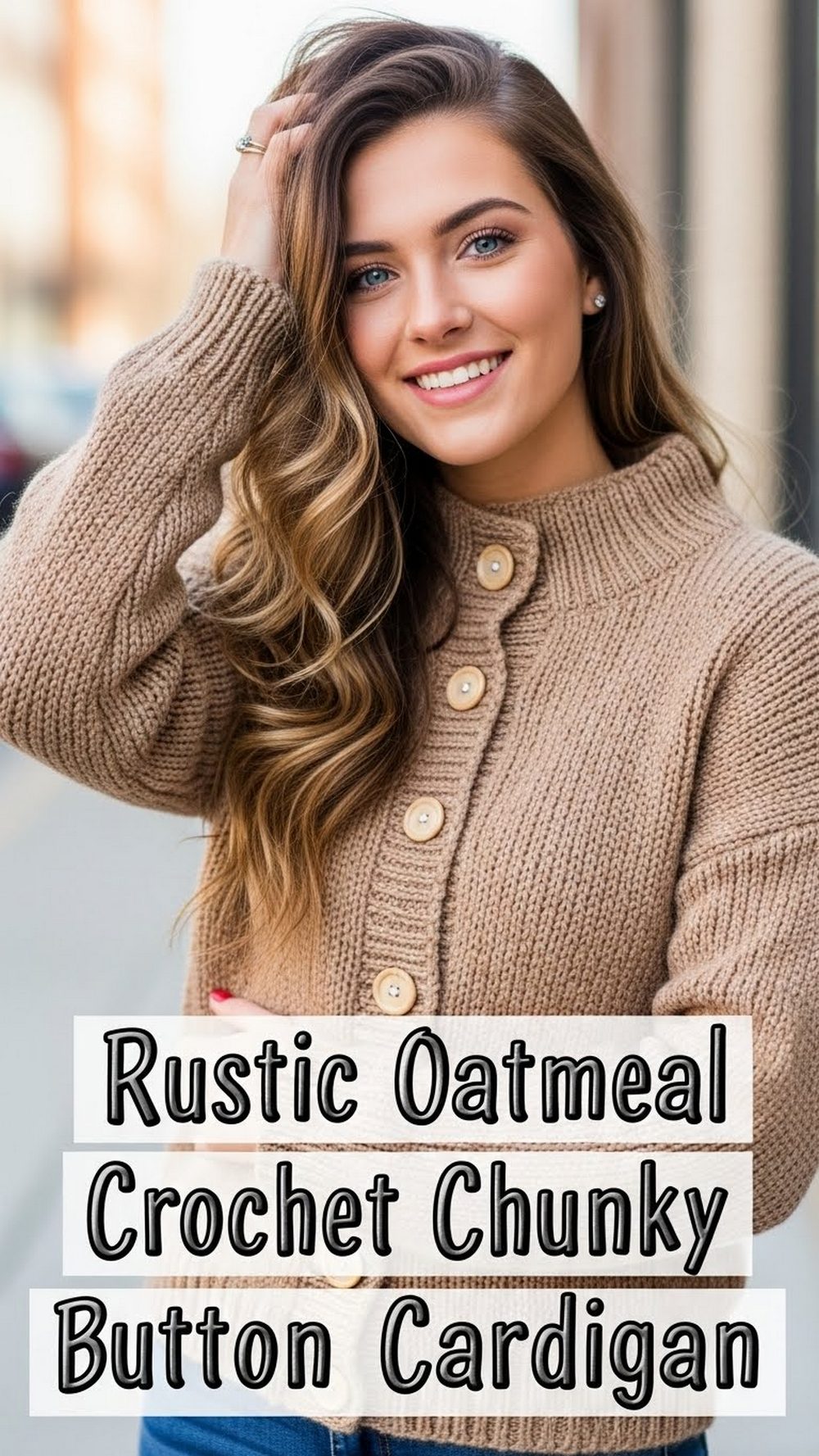 Rustic Oatmeal Crochet Chunky Button Cardigan