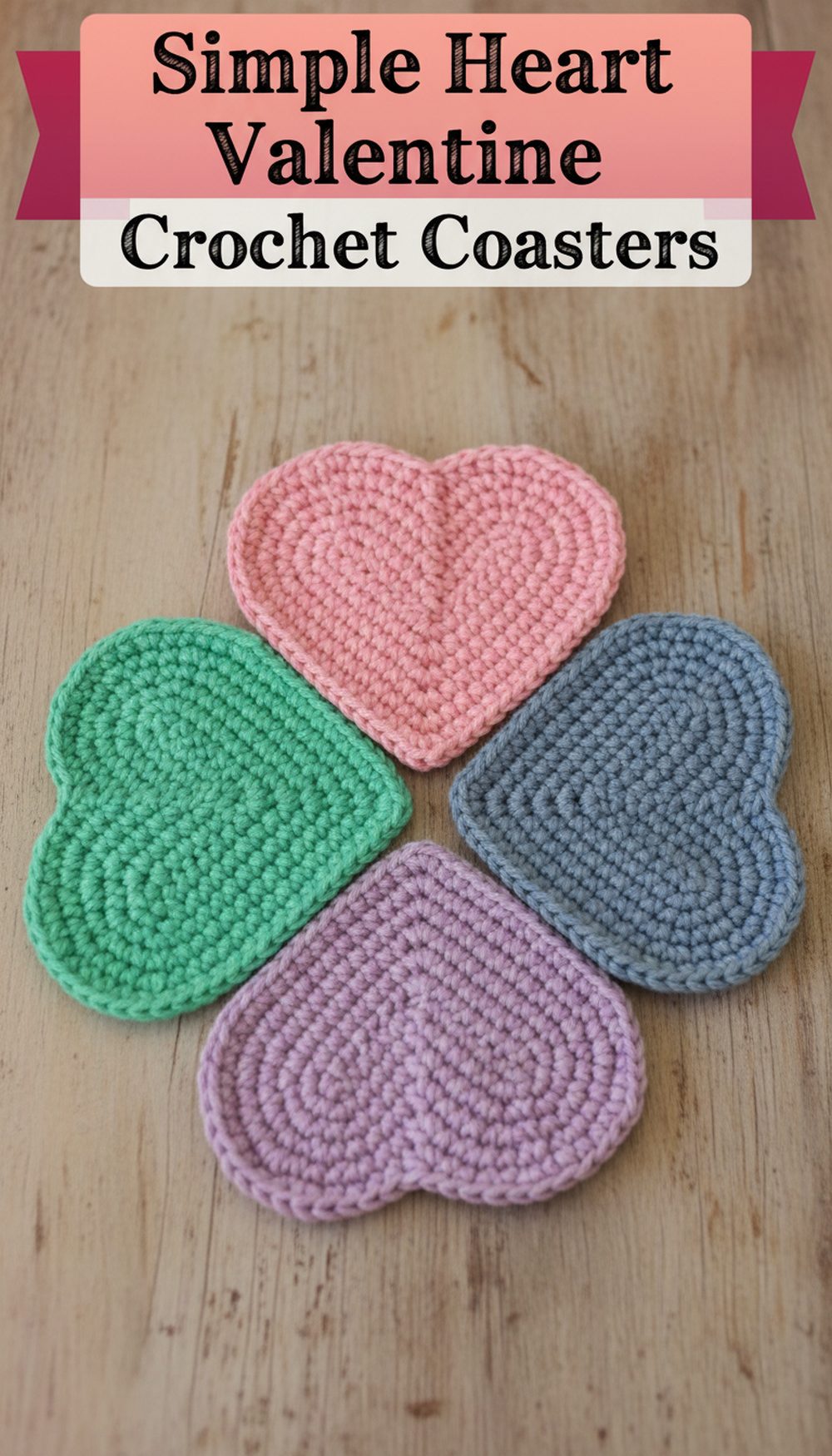 Simple Heart Valentine Crochet Coasters