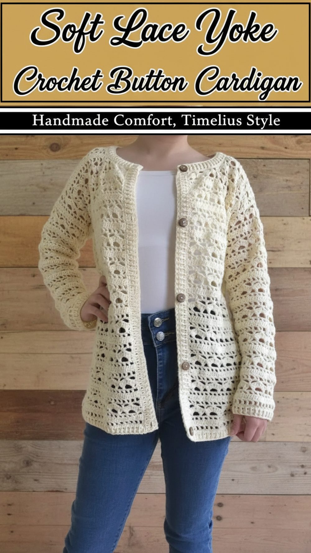 Soft Lace Yoke Crochet Button Cardigan