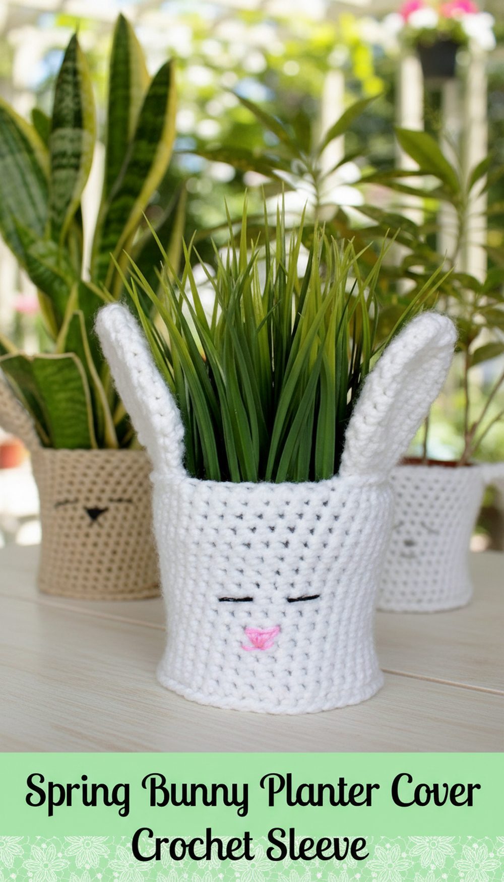 Spring Bunny Planter Cover Crochet Sleeve