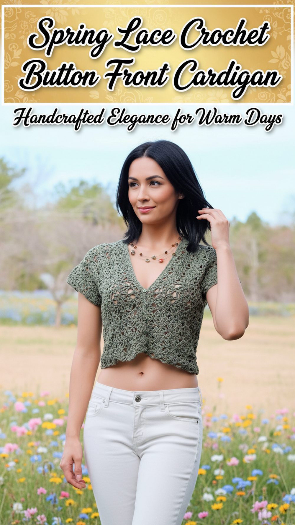 Spring Lace Crochet Button Front Cardigan